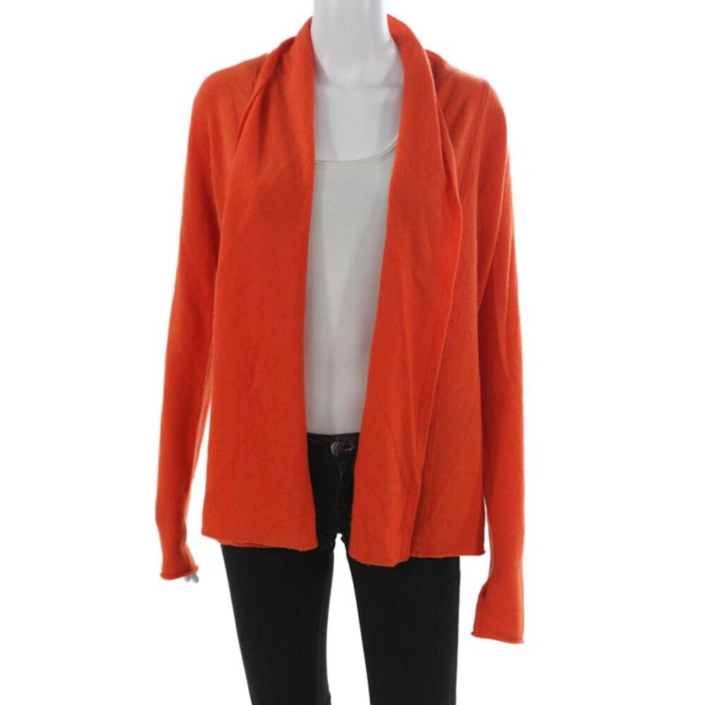 Kier + J Women Orange 100% Cashmere V-Neck Cardigan Long Sleeve Size S